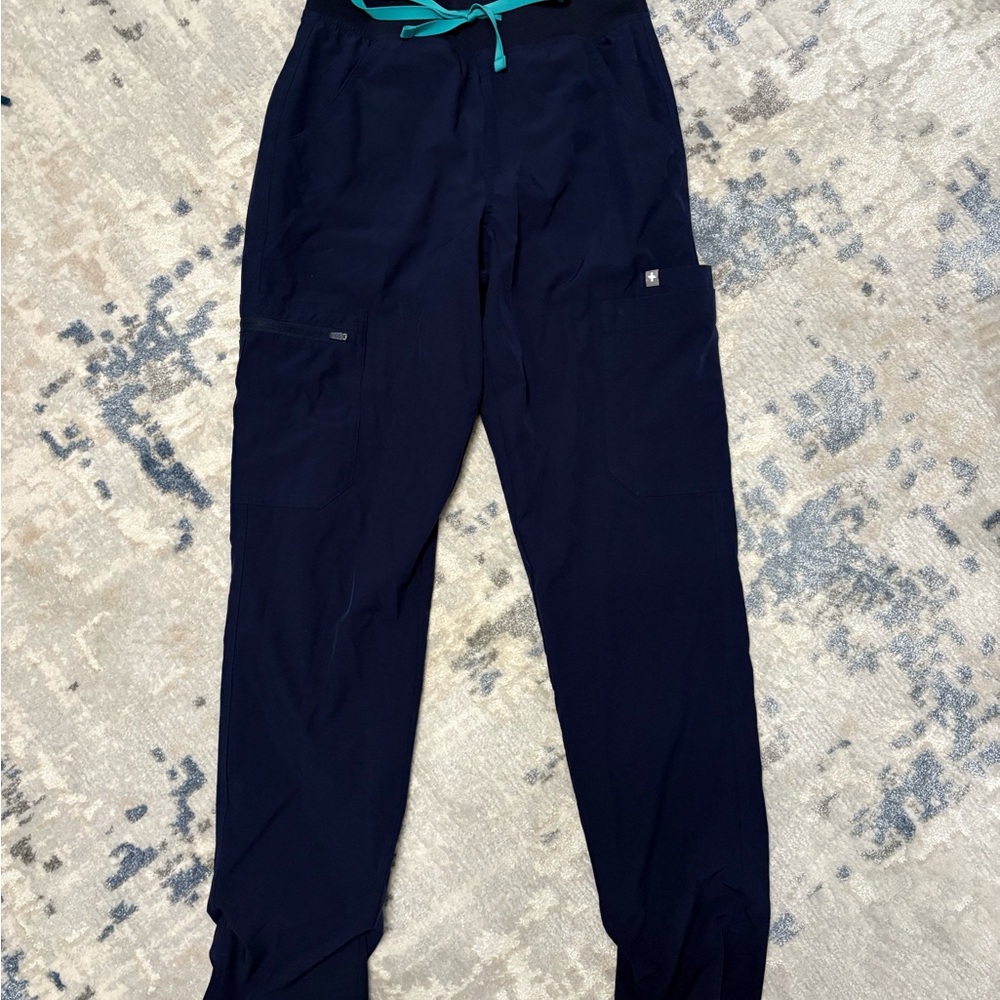 Figs Women's Navy Cargo Pants with Teal Drawstring
